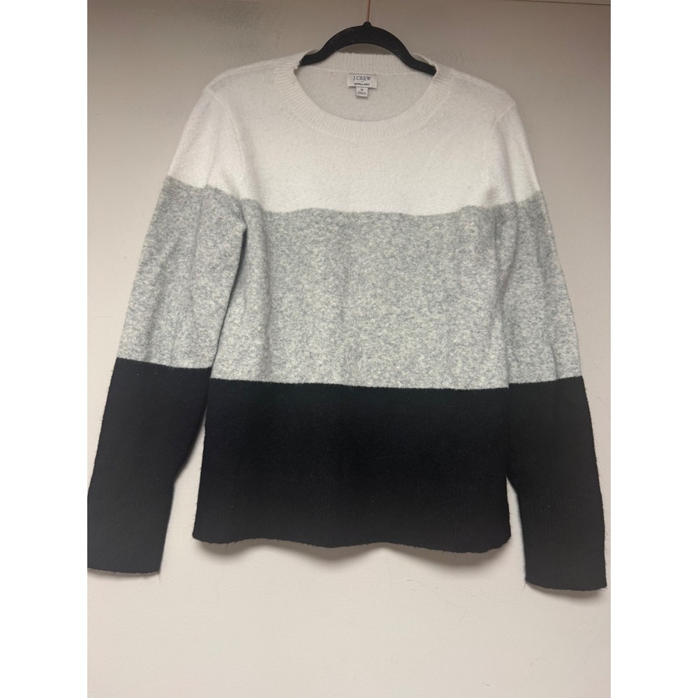 J.Crew Sweater Women Small White Grey Black Excellent Colorblock Extra-Soft Knit